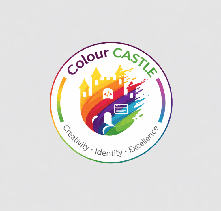 Colour CASTLE logo with rainbow border