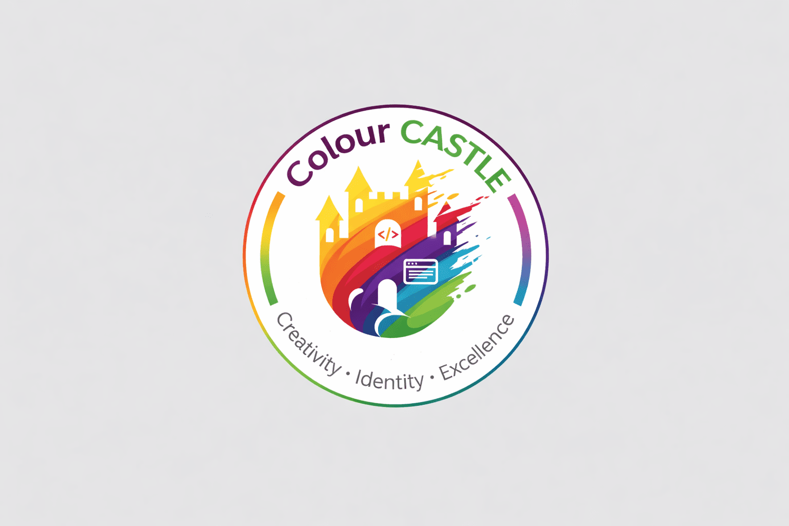 Colour CASTLE logo with rainbow border